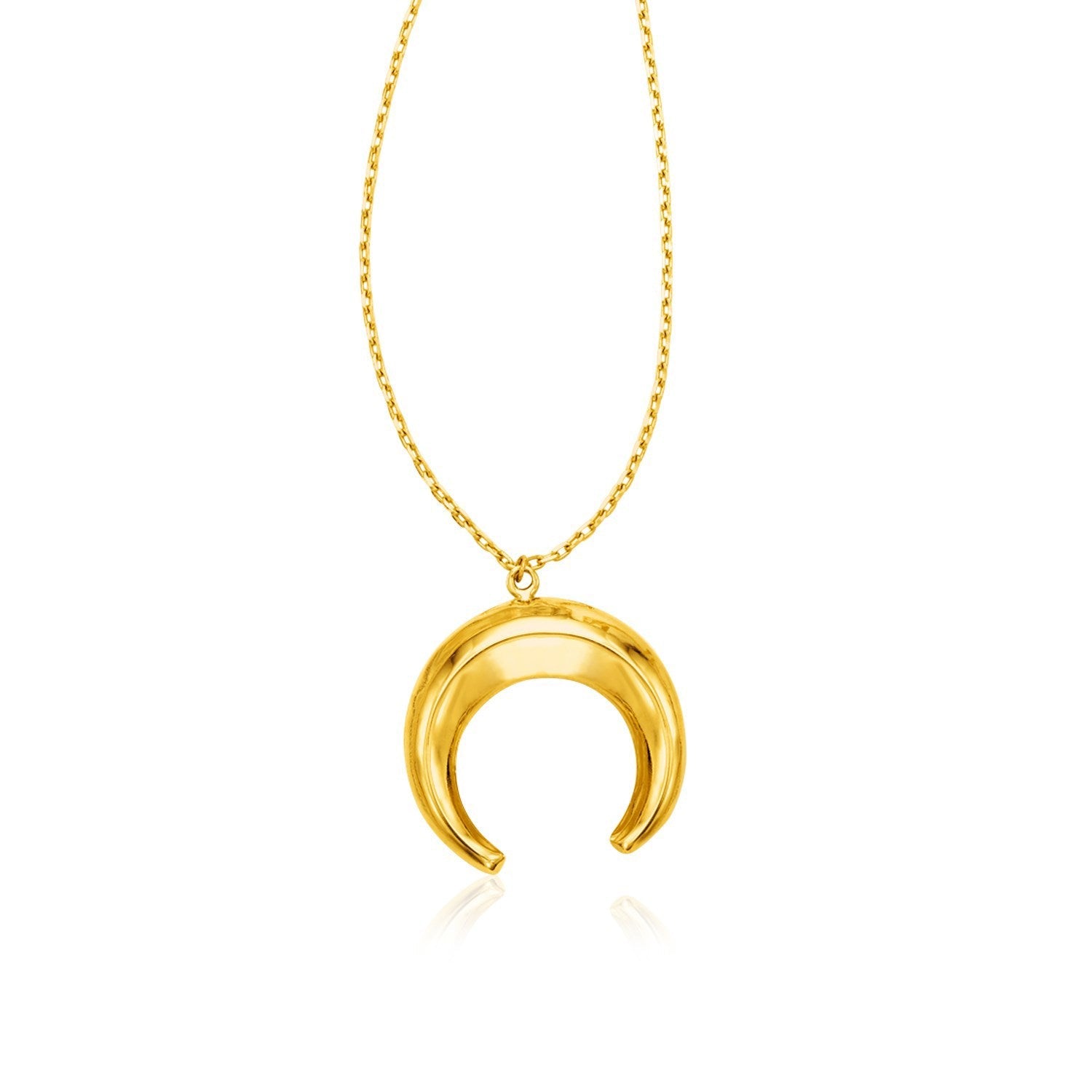 14k Yellow Gold 17-inch Necklace with Domed Moon Motif Pendant