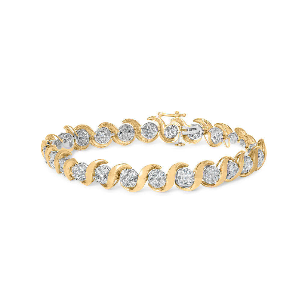 10K Yellow Gold 4.00 Carat Total Weight Round-Cut Diamond Floral Link 7.5" Bracelet (H-I Color, I2-I3 Clarity)