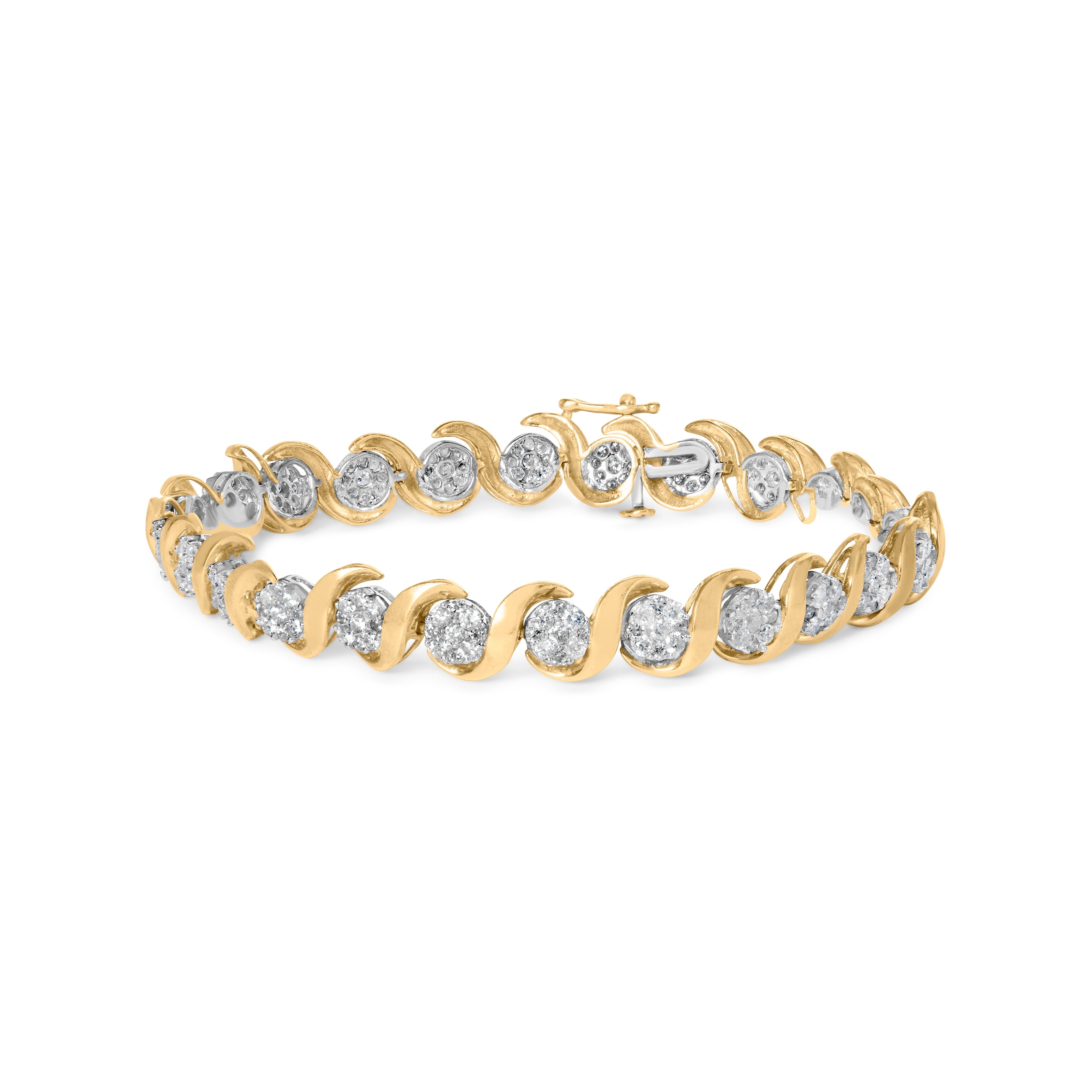 10K Yellow Gold 4.00 Carat Total Weight Round-Cut Diamond Floral Link 7.5" Bracelet (H-I Color, I2-I3 Clarity)