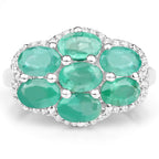 3.33 Carat Genuine Zambian Emerald and White Zircon .925 Sterling Silver Ring