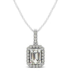 Halo Pendant With Emerald Center Diamond in 14k White Gold (1 1/5 cttw)