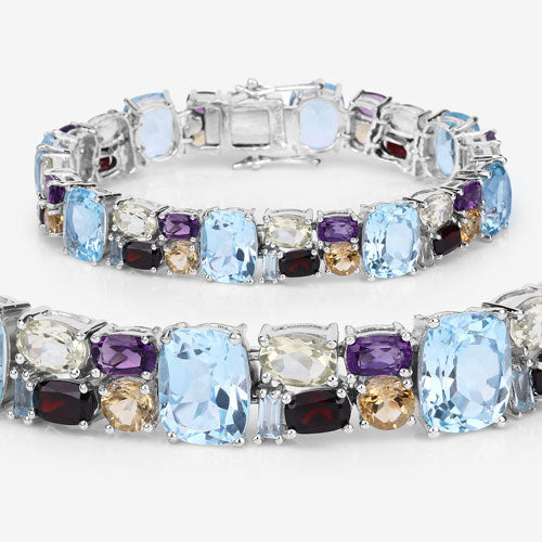 51.36 Carat Genuine Multi-Stone .925 Sterling Silver Bracelet