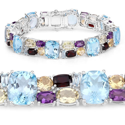 51.36 Carat Genuine Multi-Stone .925 Sterling Silver Bracelet