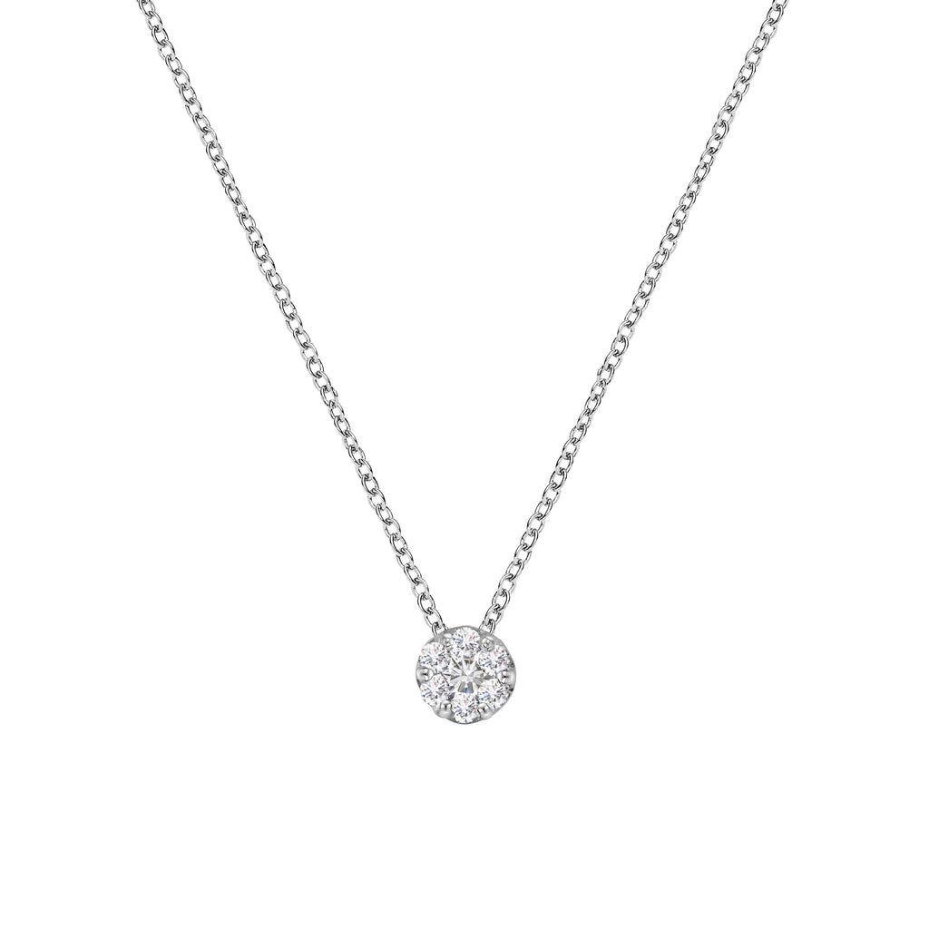 14K White Gold 1/4 Carat Total Weight Shared Prong Set Round-Cut Diamond 7 Stone Floral Cluster 18" Pendant Necklace (H-I Color, SI2-I1 Clarity)