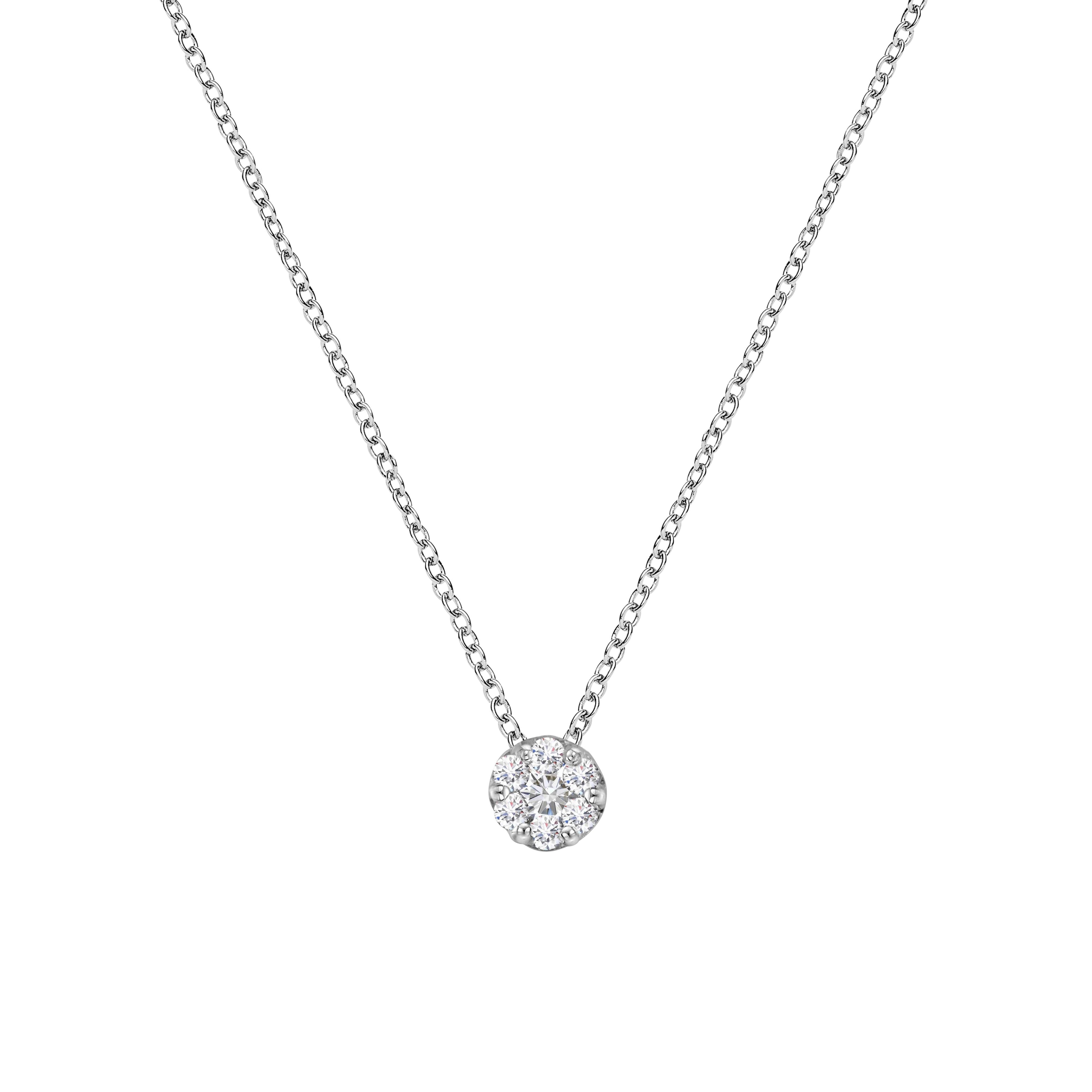 14K White Gold 1/4 Carat Total Weight Shared Prong Set Round-Cut Diamond 7 Stone Floral Cluster 18" Pendant Necklace (H-I Color, SI2-I1 Clarity)