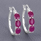 1.81 Carat Genuine Ruby and White Diamond .925 Sterling Silver Earrings