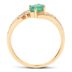 0.51 Carat Genuine Zambian Emerald and White Diamond 14K Yellow Gold Ring