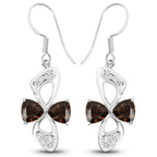 4.02 Carat Genuine Smoky Quartz and White Topaz .925 Sterling Silver Earrings