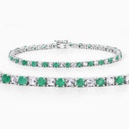5.77 Carat Genuine Emerald and White Topaz .925 Sterling Silver Bracelet