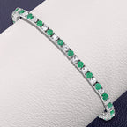 5.77 Carat Genuine Emerald and White Topaz .925 Sterling Silver Bracelet