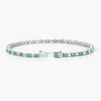 5.77 Carat Genuine Emerald and White Topaz .925 Sterling Silver Bracelet