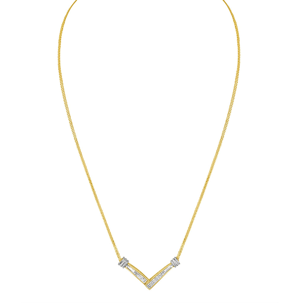14K Yellow and White Gold 1/4 Carat Total Weight Princess Cut Diamond Channel-Set "V" Shape 18" Pendant Necklace (H-I Color, SI2-I1 Clarity)