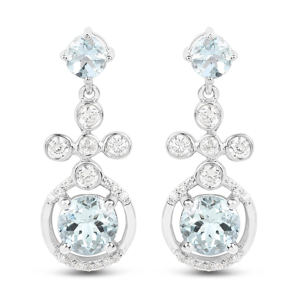 4.42 Carat Genuine Aquamarine and White Zircon .925 Sterling Silver Earrings