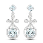4.42 Carat Genuine Aquamarine and White Zircon .925 Sterling Silver Earrings