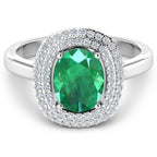 1.97 Carat Genuine Zambian Emerald and White Diamond 14K White Gold Ring