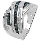 1.02 Carat Genuine Blue Diamond & White Diamond .925 Sterling Silver Ring