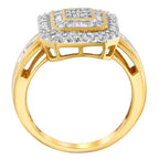 10K Yellow Gold 1/2 Cttw Diamond Square Cluster Cocktail Ring