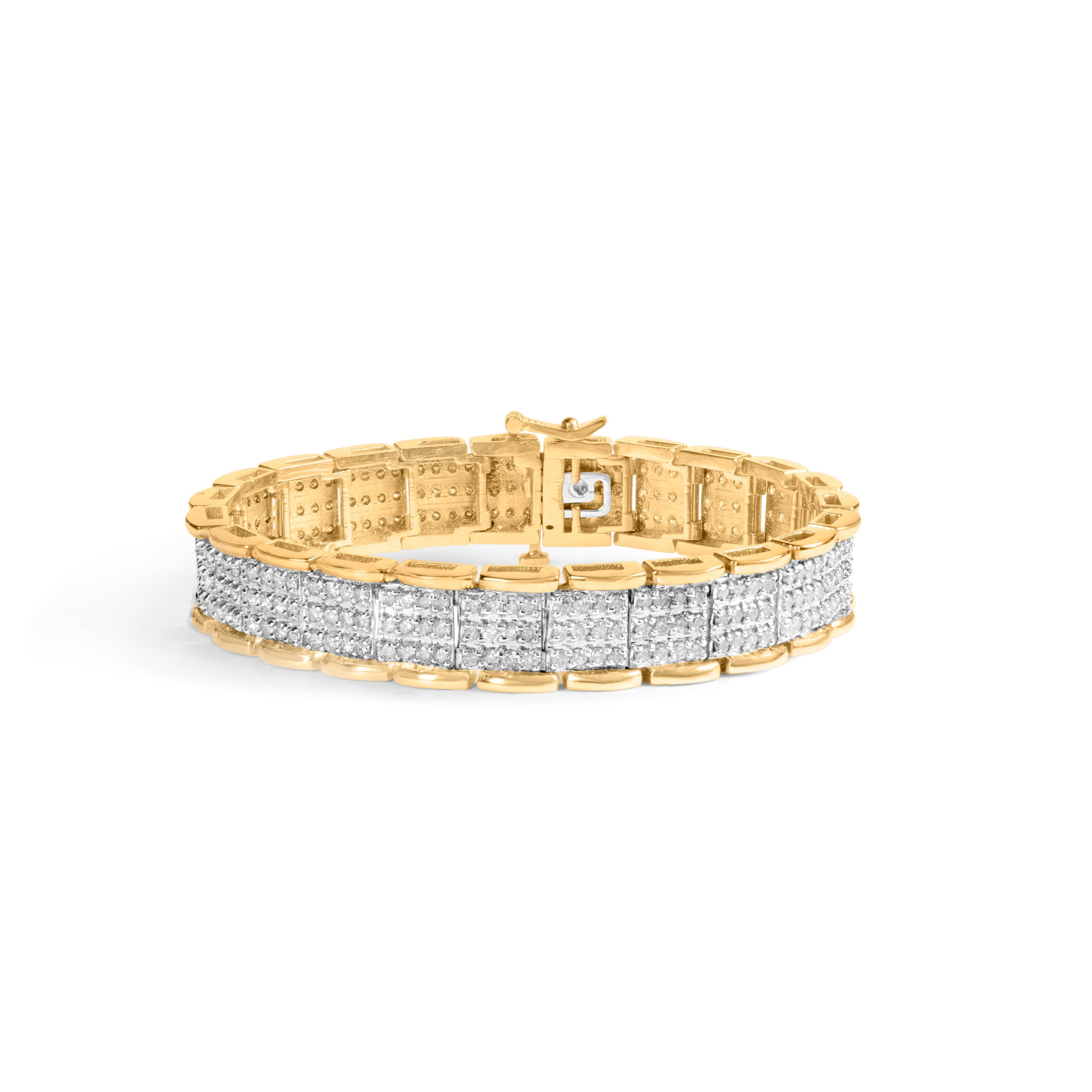 10K Yellow Gold 5.00 Carat Total Weight Round-Cut Diamond Link 7" Bracelet (J-K Color, I1-I2 Clarity)
