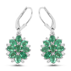 3.04 Carat Genuine Zambian Emerald and White Zircon .925 Sterling Silver Earrings