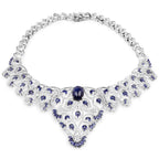 40.93 Carat Genuine Glass Filled Sapphire and White Diamond .925 Sterling Silver Necklace