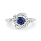 0.73 Carat Genuine Blue Sapphire and White Diamond 14K White Gold Ring