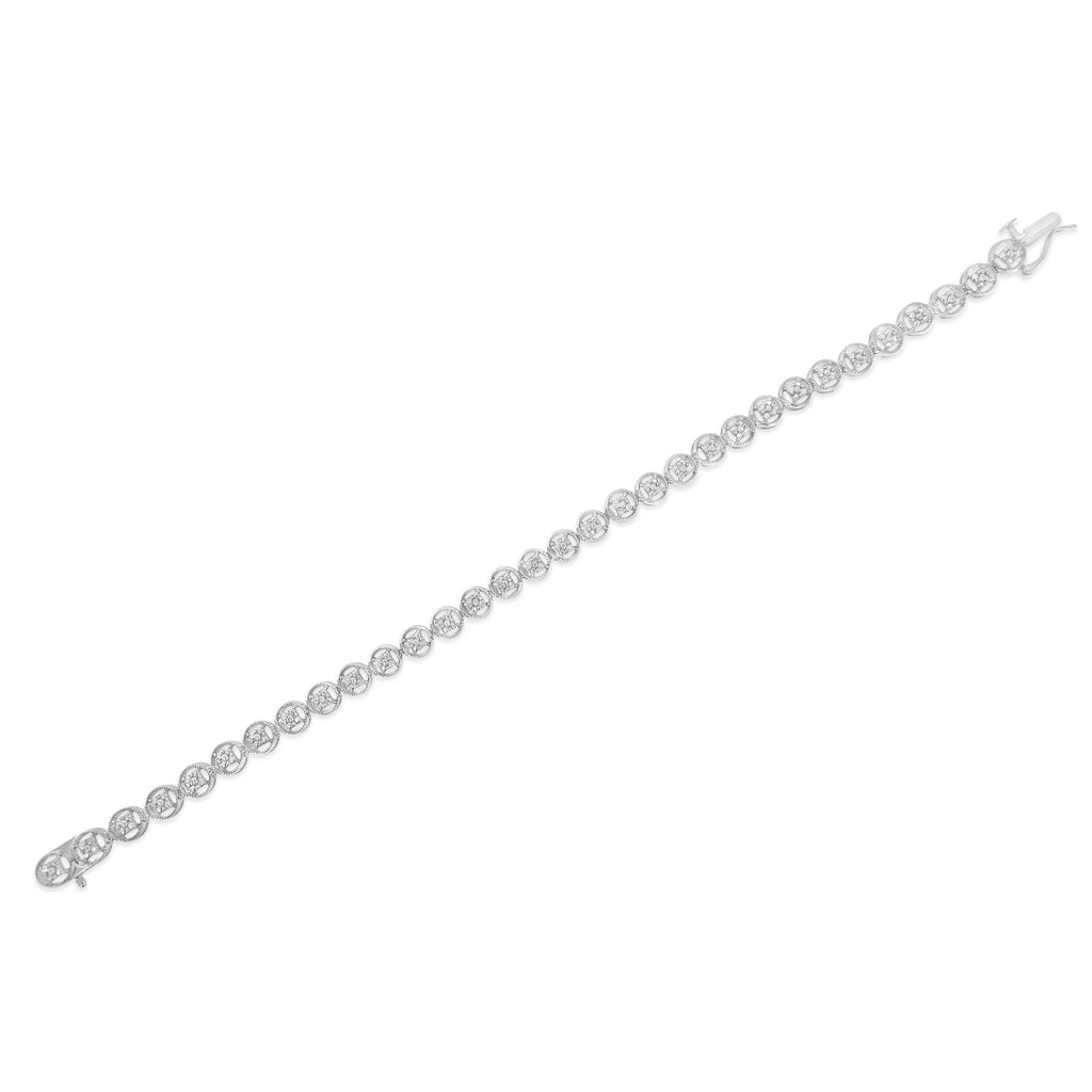 14K Rose Gold Over .925 Sterling Silver 1/4 Cttw Diamond 7" Open Circle Wheel Link Tennis Bracelet (I-J Color, I2-I3 Clarity)