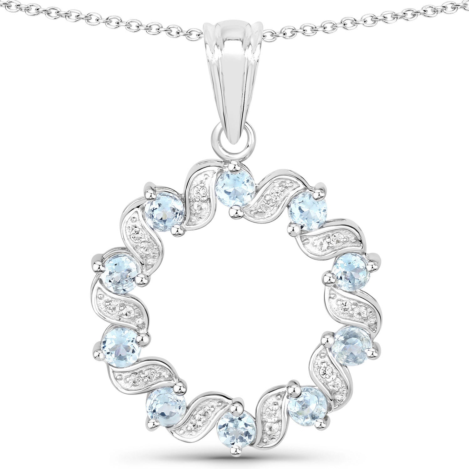 1.10 Carat Genuine Aquamarine and White Topaz .925 Sterling Silver Pendant