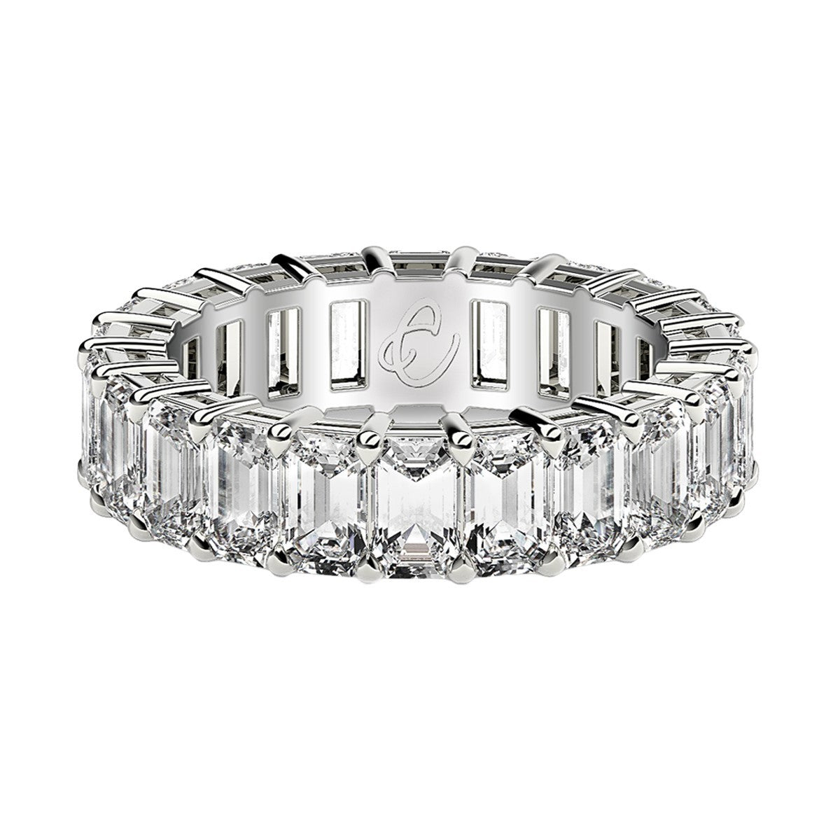 Anillo de eternidad de diamantes cultivados en laboratorio de corte esmeralda en oro blanco de 14k (4 ct. tot. FG/VS2)