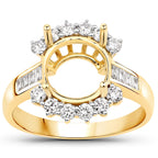 0.58 Carat Genuine White Diamond 14K Yellow Gold Semi Mount Ring - holds 9.00mm Round Gemstone
