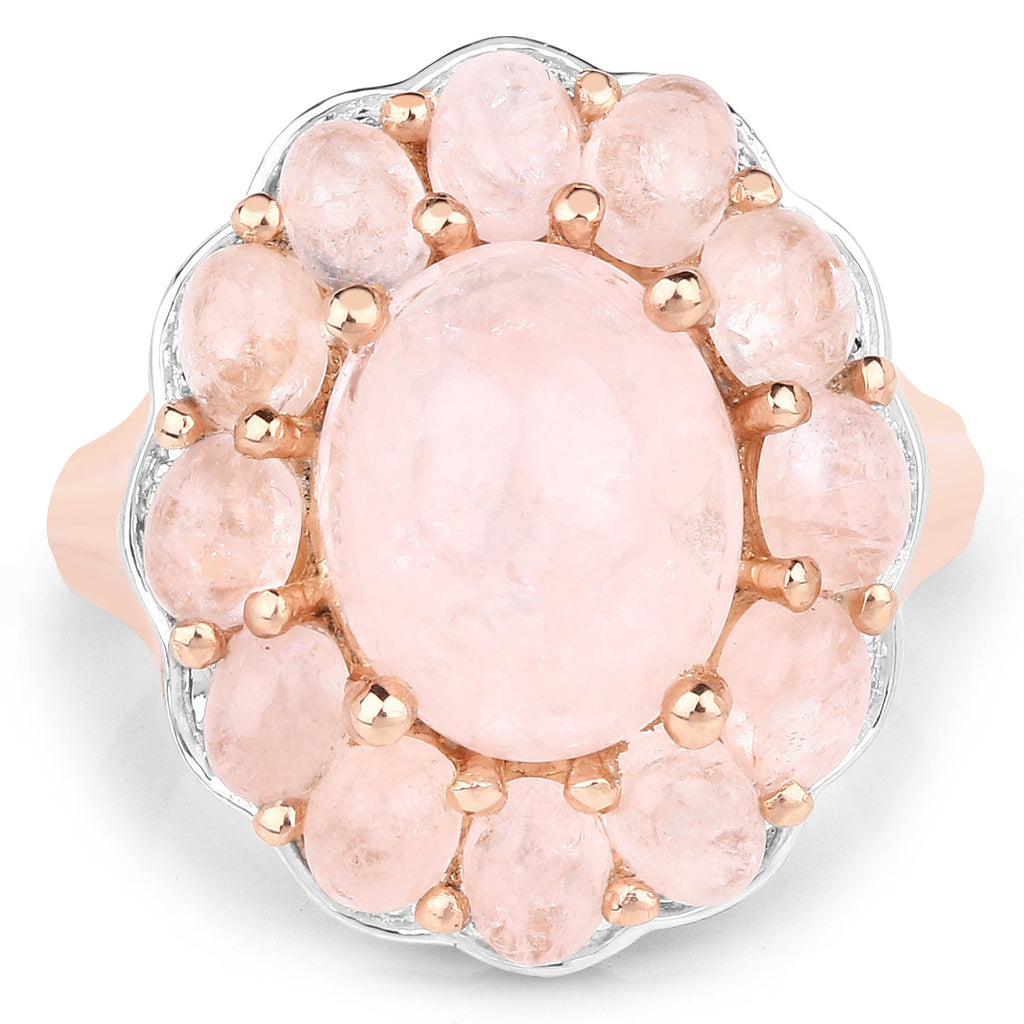 Anillo de plata esterlina .925 con morganita auténtica de 6.76 quilates, bañado en oro rosa de 14 quilates