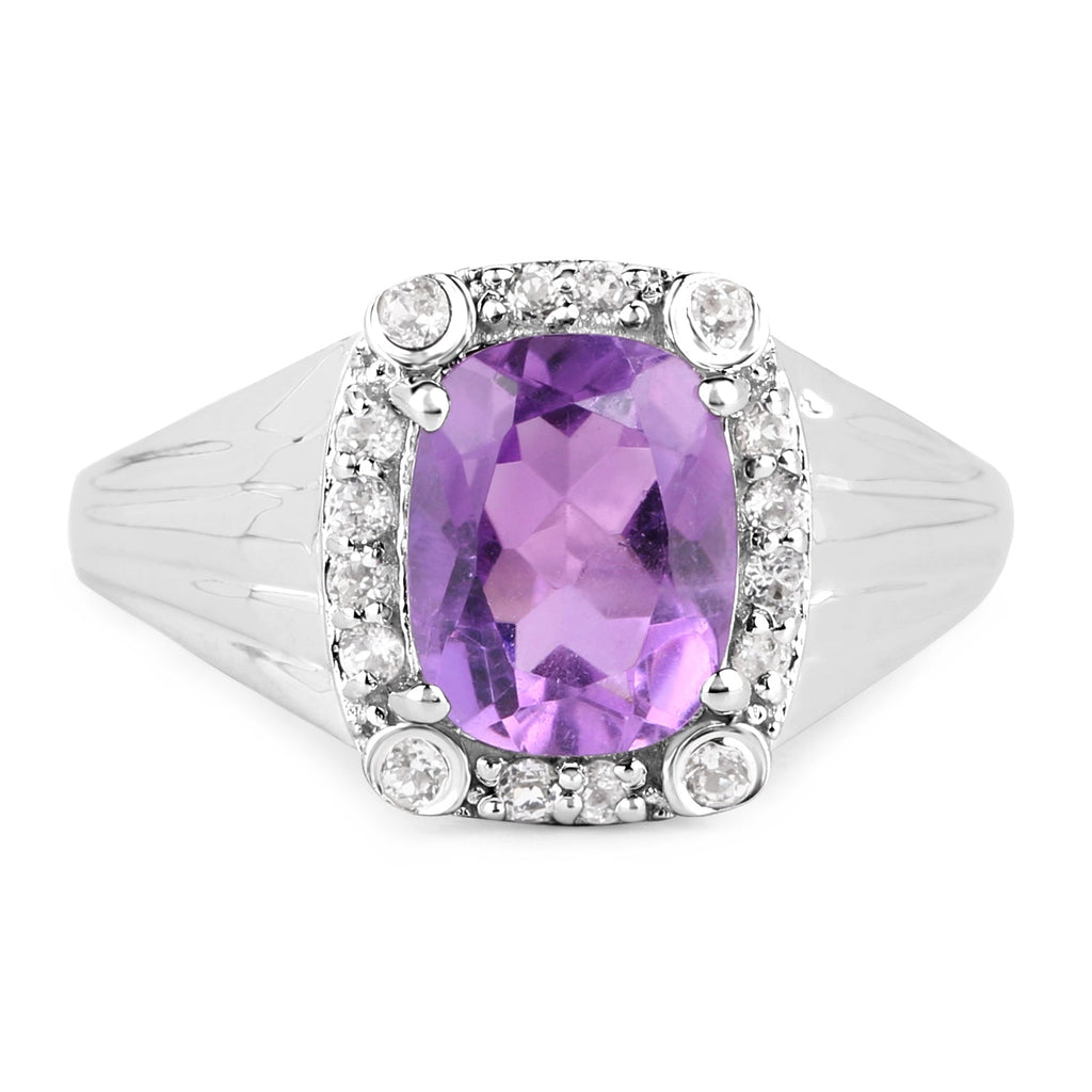 2.13 Carat Genuine Amethyst and White Topaz .925 Sterling Silver Ring