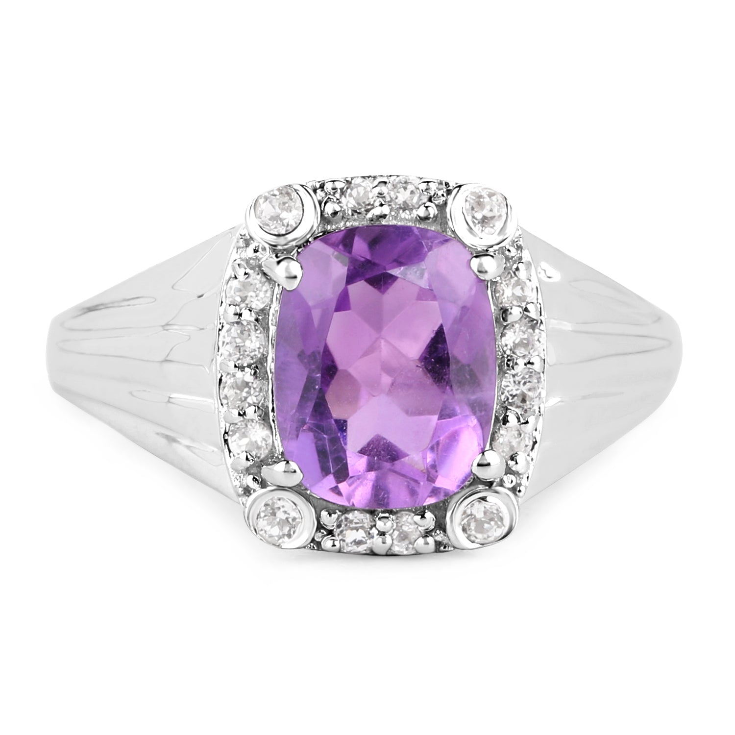 2.13 Carat Genuine Amethyst and White Topaz .925 Sterling Silver Ring