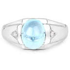 3.67 Carat Genuine Swiss Blue Topaz and White Topaz .925 Sterling Silver Ring