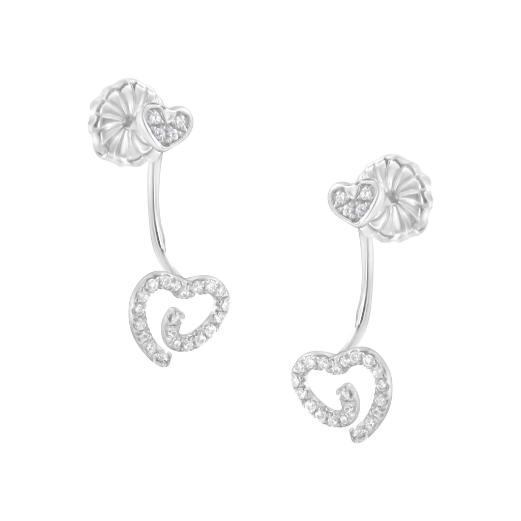 .925 Sterling Silver 1/4 Carat Total Weight Diamond Swirl Heart Front/Back Earrings (I-J Color, I2-I3 Clarity)
