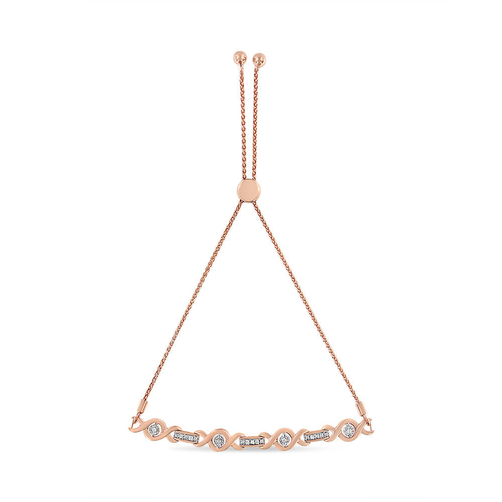 14K Yellow Gold Plated .925 Sterling Silver Channel Set Diamond Accent Twist 4"-10" Adjustable Bolo Bracelet (I-J Color, I3 Clarity)