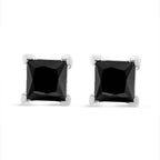 14K White Gold 4.00 Cttw Princess-Cut Treated Black Diamond Classic 4-Prong Stud Earrings with Screw Backs (Fancy Color-Enhanced, I2-I3 Clarity)