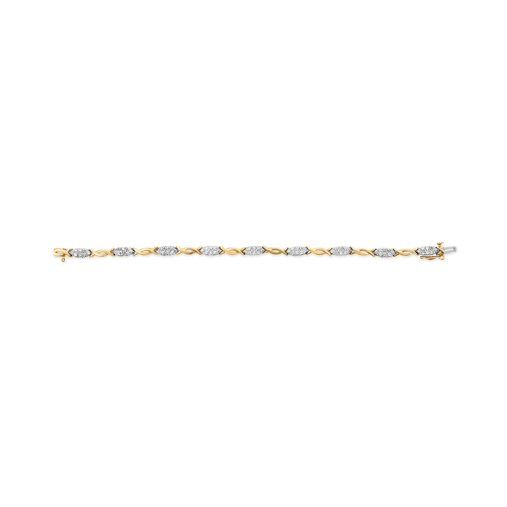 10K Yellow Gold 1.00 Carat Total Weight Round-Cut Diamond Spiral Link 7" Bracelet (H-I Color, I2-I3 Clarity)