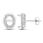 0.26 Carat Genuine White Diamond 14K White Gold Semi Mount Earrings - holds 8x6mm Oval Gemstones