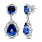 18K White Gold Blue Sapphire and Diamond 2.00 Cttw Diamond Halo Drop and Dangle Earrings (G-H Color, SI1-SI2 Clarity)