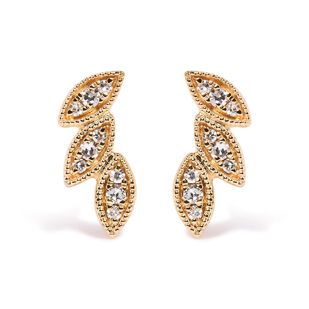 10K Yellow Gold 1/10 Cttw Diamond Triple Leaf Stud Earrings (H-I Color, I1-I2 Clarity)