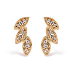 10K Yellow Gold 1/10 Cttw Diamond Triple Leaf Stud Earring (H-I Color, I1-I2 Clarity)
