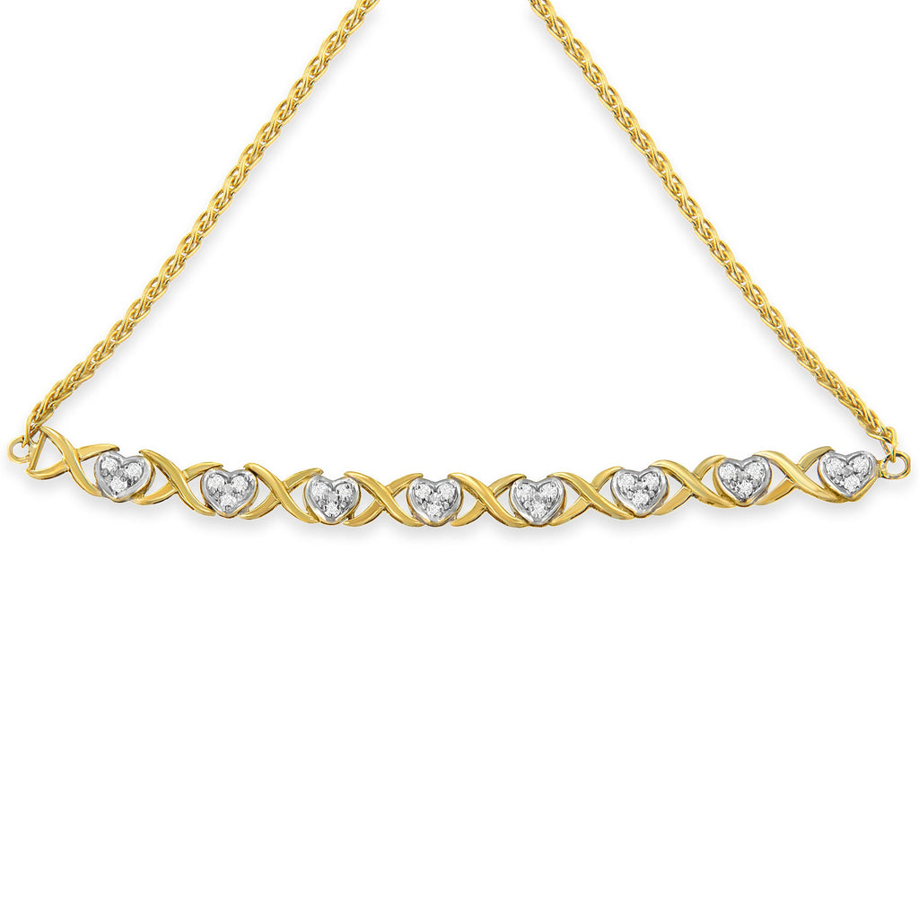10K Yellow Gold over .925 Sterling Silver 1/10 Cttw Diamond Heart and X-Link 6"-9" Adjustable Bolo Bracelet (H-I Color, I2-I3 Clarity)