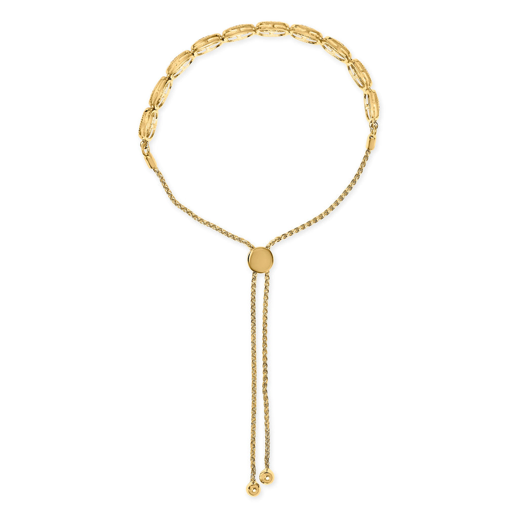 14k Yellow Gold Plated .925 Sterling 5/8 Cttw Diamond Composite Cushion Frame 4"-10" Adjustable Bolo Bracelet (G-H Color, I1-I2 Clarity)