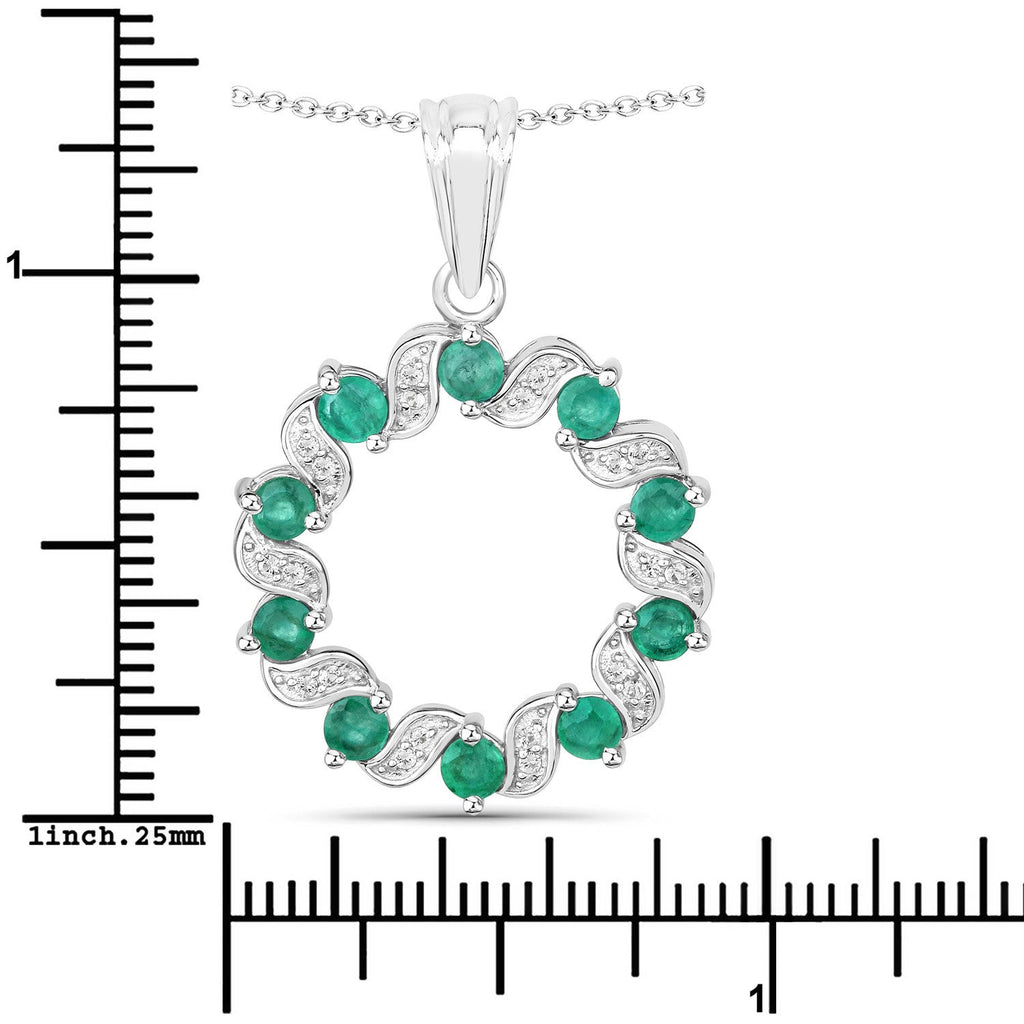 1.10 Carat Genuine Emerald and White Topaz .925 Sterling Silver Pendant