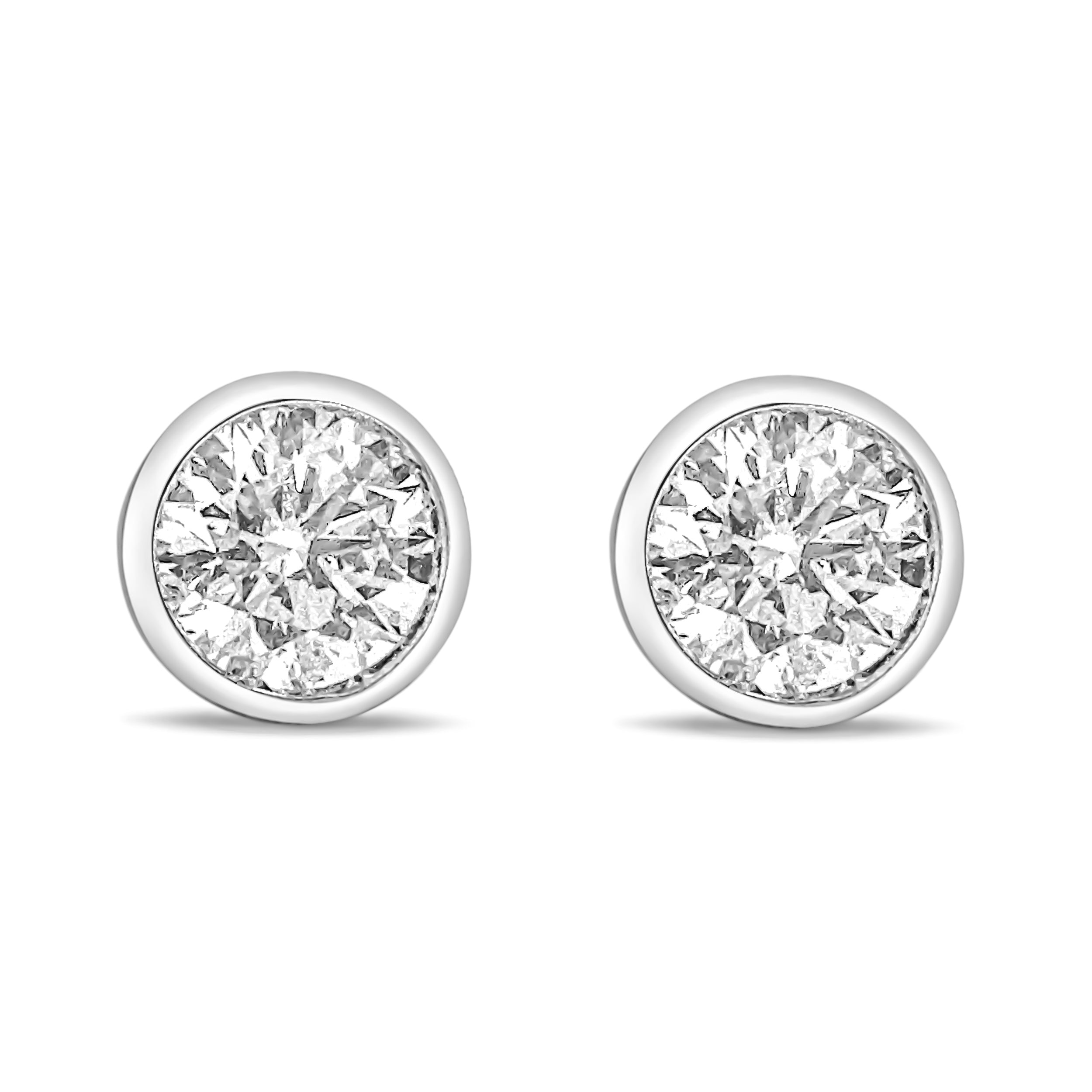 14K White Gold 1.0 Cttw Lab Grown Diamond Screw-Back Classic Bezel Solitaire Stud Earrings (G-H Color, VS2-SI1 Clarity)