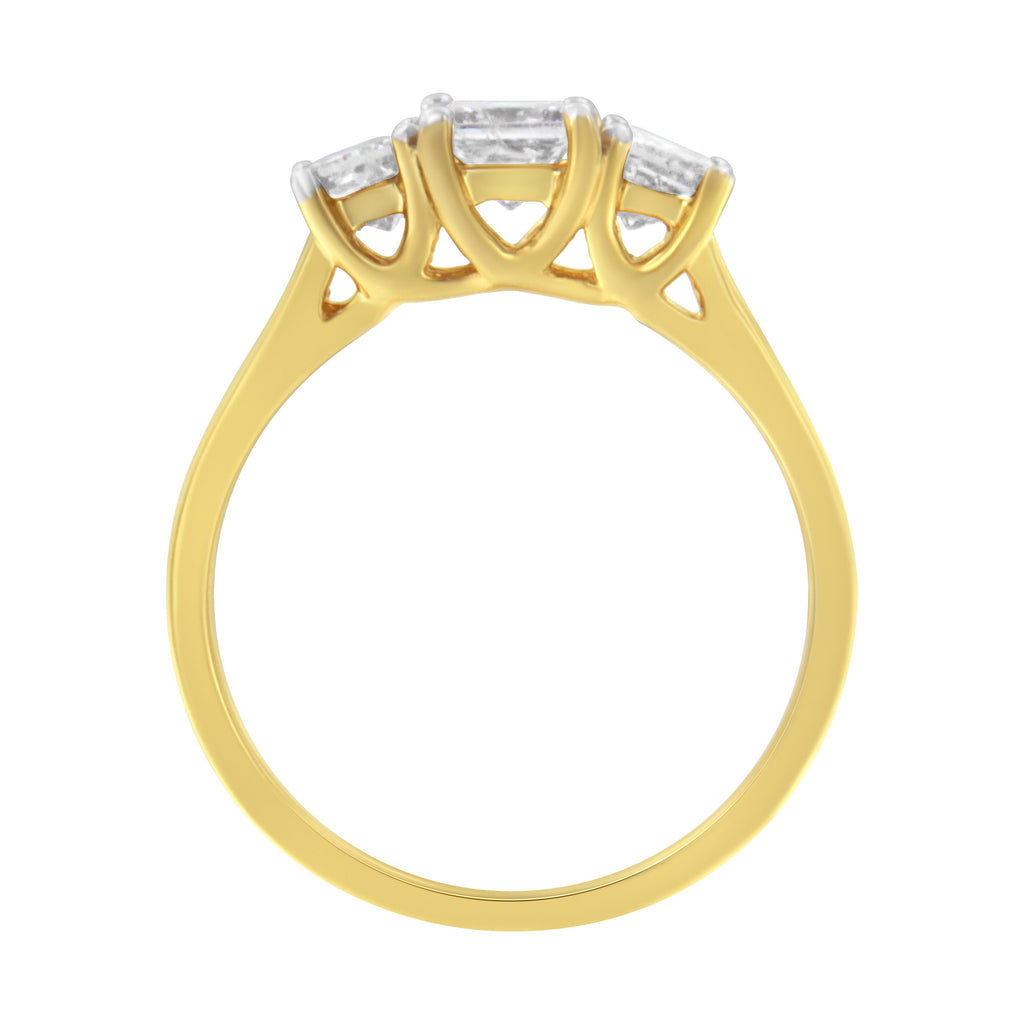 10K Yellow Gold Princess-Cut Diamond Three Stone Band Ring (1 Cttw, J-K Color, I1-I2 Clarity) - Size 6
