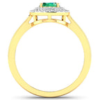 0.88 Carat Genuine Zambian Emerald and White Diamond 14K Yellow Gold Ring