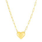 14k Yellow Gold Paperclip Chain Necklace with Puffed Heart