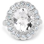 5.90 Carat Genuine Crystal Quartz and Swiss Blue Topaz .925 Sterling Silver Ring