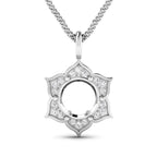 0.14 Carat Genuine White Diamond 14K White Gold Semi Mount Pendant - holds 8.00mm Round Gemstone